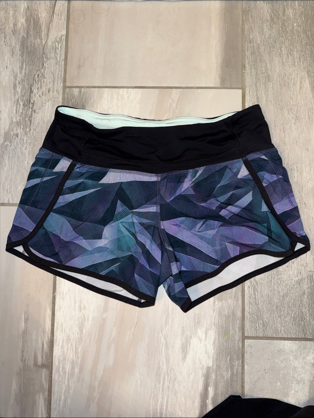 lululemon athletica Black Waistband Teal & Purple Geo Print Athletic Shorts